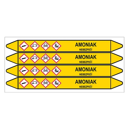 Značení potrubí, amoniak,4 ks, 250 × 26 mm
